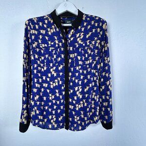 Maeve Womens Penguin Print Button-Up Long Sleeve Blouse Shirt Size 6 Blue Casual